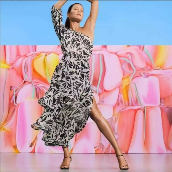 Alexis x Target Botanical One Shoulder Ruffle Dress Size Small - Picture 3 of 9